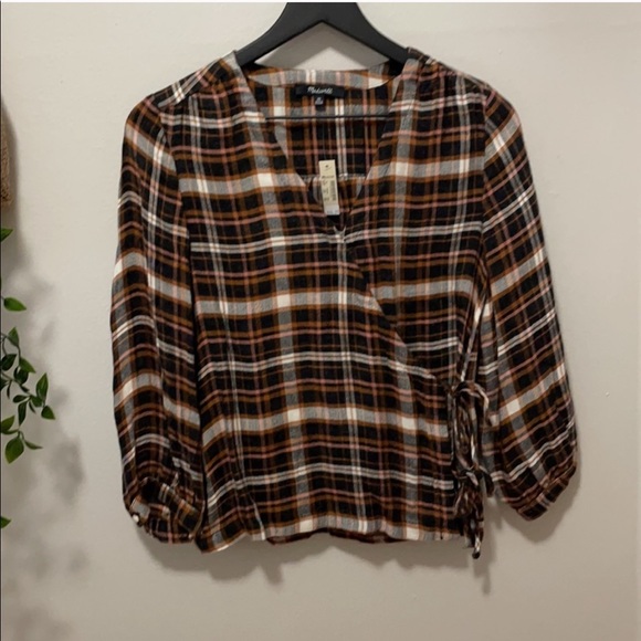 Madewell plaid gauze double-tie wrap top - Picture 5 of 8